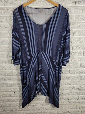 Avenue Womens Smock Tunic 18/20 Blue Stripe 3/4 Sleeve Blouse STR24E
